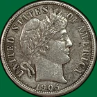 1905 Barber Dime Almost Uncirculated AU Coin, Faint Cleaning #39320