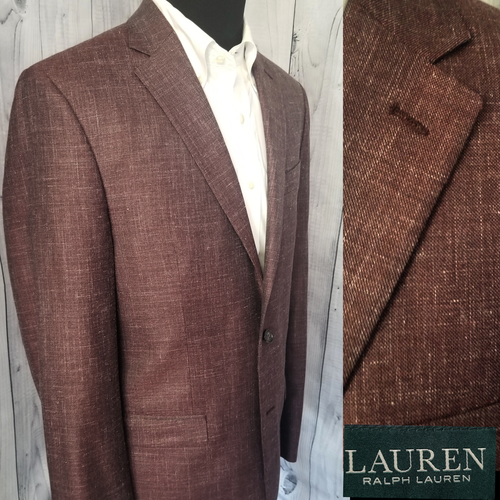Ralph Lauren Herren Blazer 40L 👉 Seide Leinen 👈 Burgund Sport Mantel Übergangsjacke