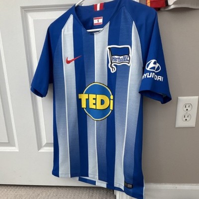Nike Hertha BSC Blue White Striped Soccer Jersey TEDi Size Small