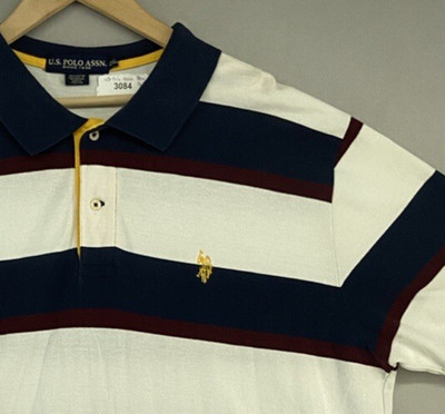 VTG US Polo Assn Polo Shirt 2XL Color Block Striped Golf Casual Dress Pony Logo