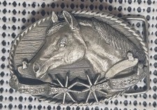 Vintage 1983 Siskiyou Buckle Co Pewter Horse  Spurs Belt Buckle