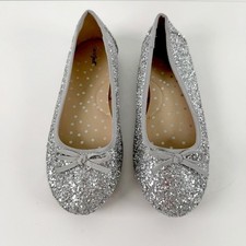 Cat  Jack Glitter Ballet Flats Girls 4 Silver Bow Sparkly Dress Shoes Holiday