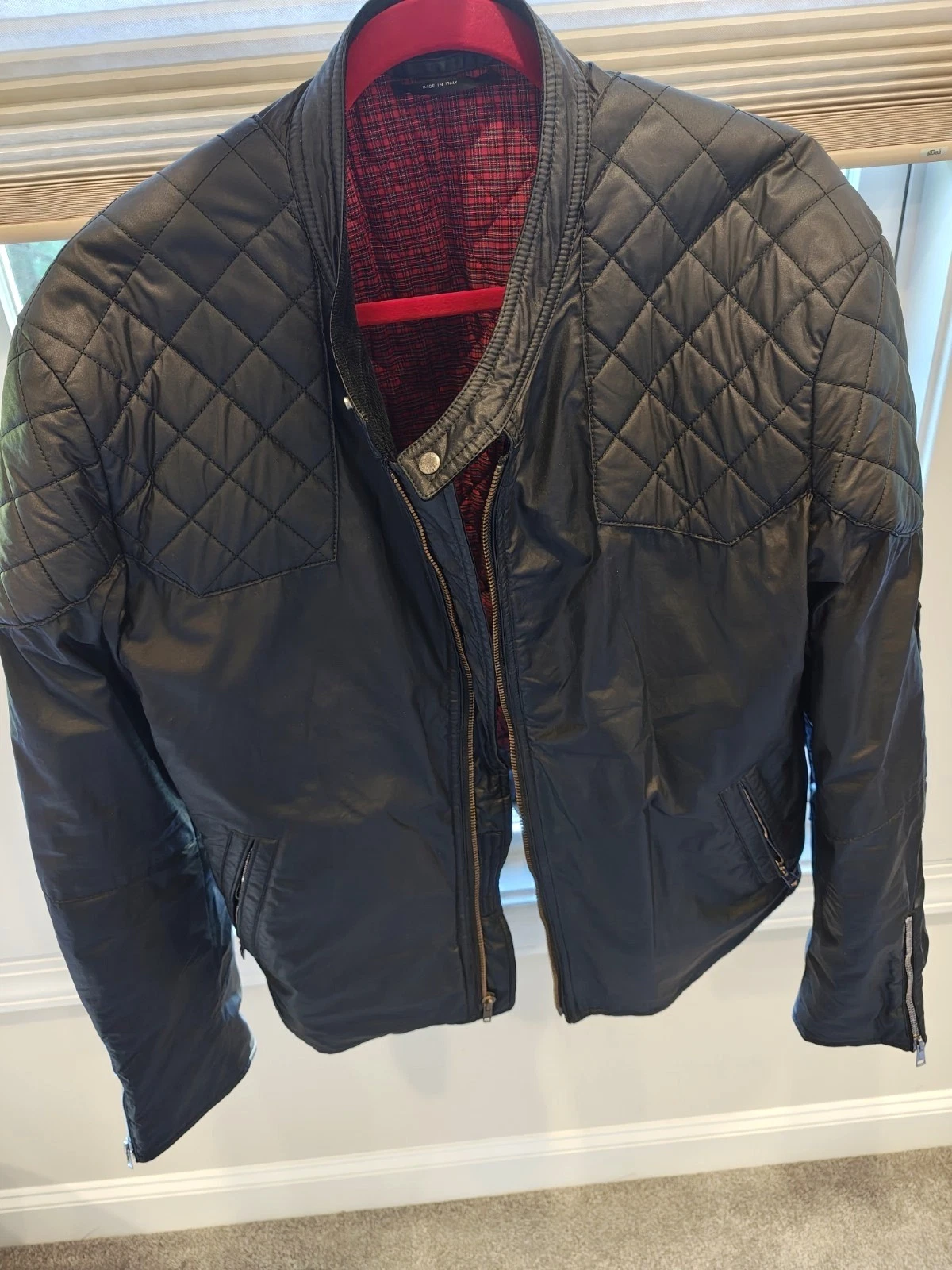Gucci Men’s Black Quilted Leather Full Zip Jacket Stand Collar Size L/XL image 1