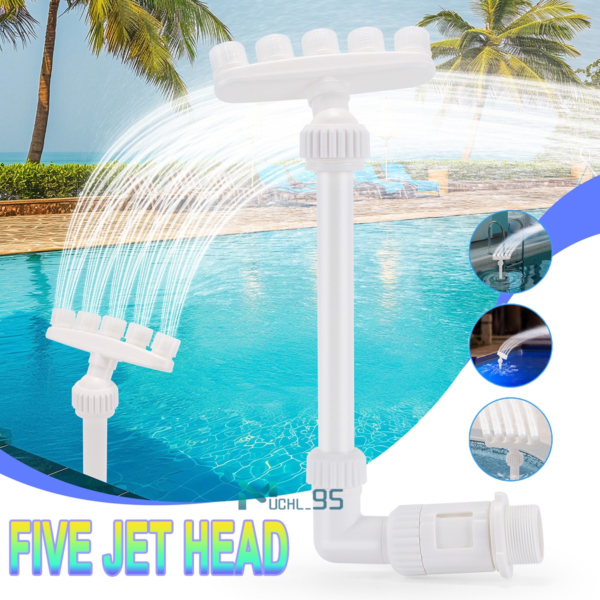 Fuente de piscina - 5 salidas fuentes de agua en aerosol para piscinas sobre el suelo/subterráneas