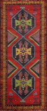 Tribal Geometric Hand-made Over-Dyed 10 ft Runner Rug Traditional Carpet 4x10