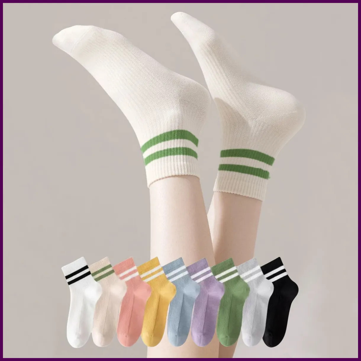 Set 9 Pares de Calcetines Mujer Tobilleros Multicolores Rayas Cómodos Transpirab