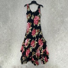 VTG Paradise Floral Fairy Maxi Dress Size M Roses Chiffon Whimsigoth Romantic