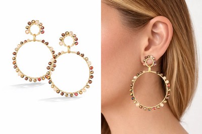 Ohrhänger Großer Ring Crystal Beige Naturtöne nickelfrei Trend Sommer Yehwang