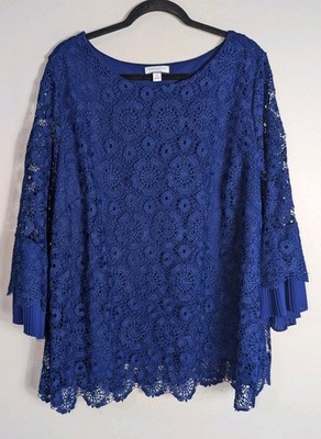 Charter Club Blue Lace Bell Wide Sleeve Top Size 3X