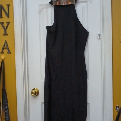 knee length dresses for ladies 1975 Rudi Gernreich Metal-Collar Black Jersey High-Slit Maxi Dress