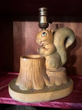 Vintage 1961 BO-LOW ChalkWare Squirrel 3-Way Lamp nursery Light 