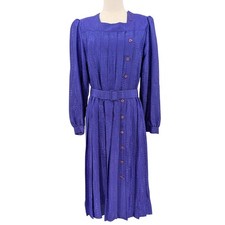 Kevin Stewart Petites Vintage 80s Purple Jacquard Dress Size 12 Belted Midi