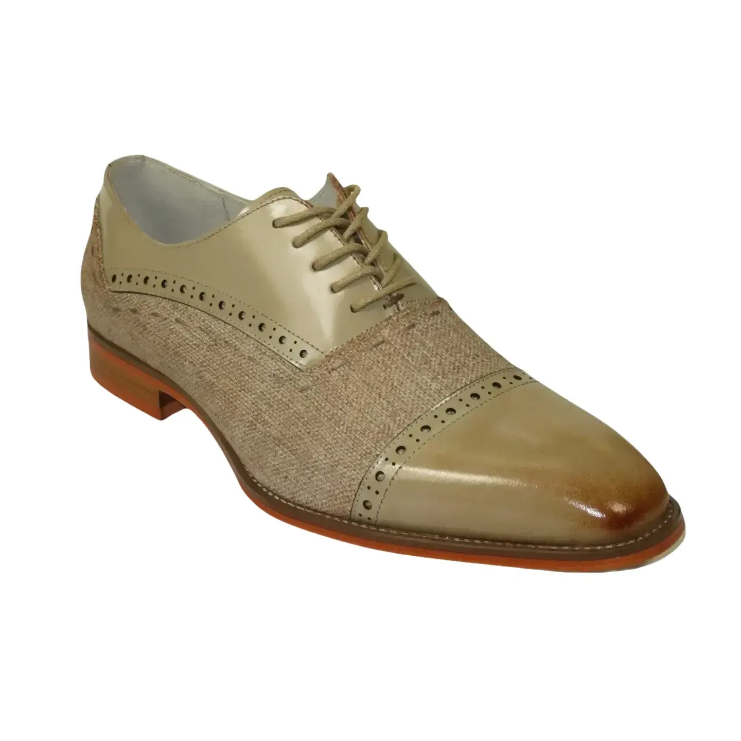 Men's Giovanni Shoes High Quality Leather/Fabric Cap Toe REED Natural Tan