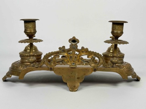 Antico calamaio da scrivania calamaio francese barocco vittoriano bronzo ottone - Foto 6 di 17