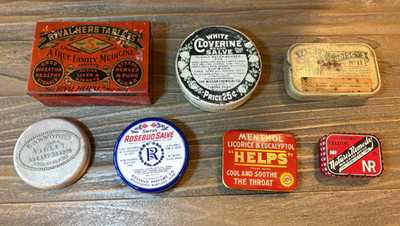 LOT of 7 Vintage Tins- Rival Herb, Cloverine, Morriscys, Garwood, Smiths, More