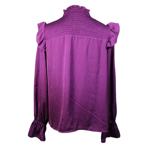 Banana Republic lila Rüschen gesmokte Stehkragen Langarm Bluse S - Bild 3 von 4