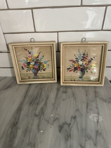 Mimi Joy Vintage Floral Miniature 5 x 5 Pastel Paintings Estate Items Bid on 2 - Picture 6 of 8