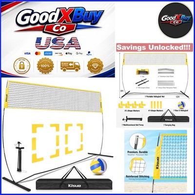 Freestanding 12FT Volleyball Net Set with Ball Pump Boundary Markers