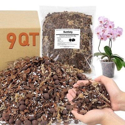 Orchid Bark Potting Mix 9QT - Orchid Soil Mix with Pine Bark, Perlite, Sphagn...