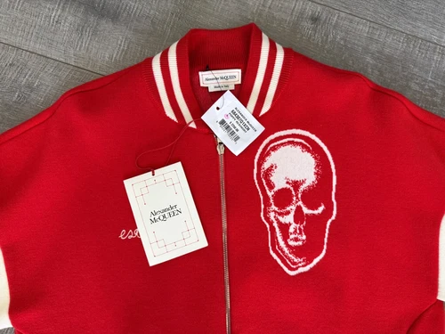 Alexander McQueen Varsity Jacket bomber Red / Ivory Oversize Large PTP 24" $2250 image 2