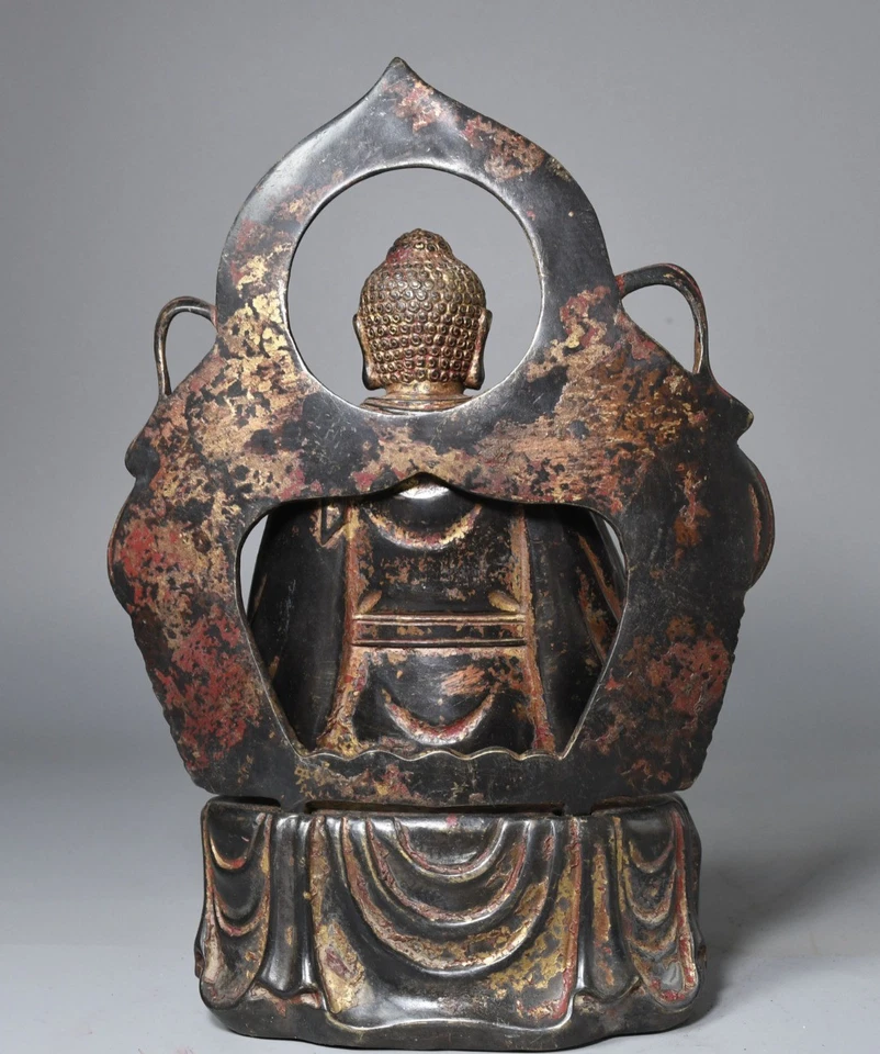 Antigua estatua de Buda Amitabha dorada bronce budismo tibetano antiguo de China de 10" Foto 3 de 4