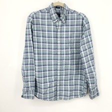 J Crew Men Size Medium Shirt Long Sleeve Button Top Slim Blue Green Plaid Oxford