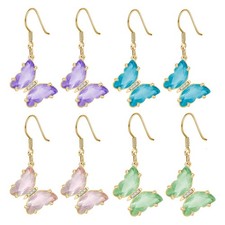 4PCS S925 Silver Plated Ear Hooks Butterfly Earrings for Women Butterfly Cubic Z