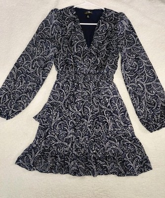 AQUA Blue Floral Dress Size S Long Sleeve Ruffle Boho Mini Lined
