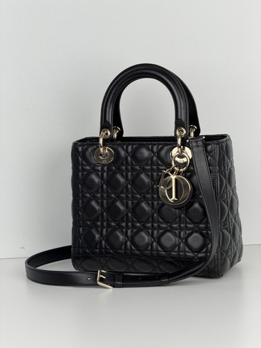 Christian Dior Medium Lady Dior Shoulder Bag in Black Lambskin Leather 2021 C6