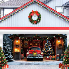 Christmas Garage Door Cover Decorations 7X16Ft Winter Merry Xmas Banner Backdrop