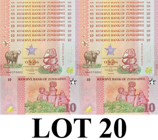 Zimbabwe 10 Zig 2026 P NEW Design UNC 1/5 Bundle Lot 20 pcs NR No Reserve