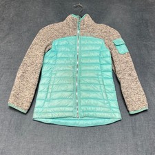 Free Country Hybrid Puffer Jacket Girls S Turquoise Gray Fleece Lined Full Zip