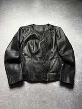 Vintage Black Leather Jacket Embroidered Zip Minimalist Y2K Elegant Rare Style