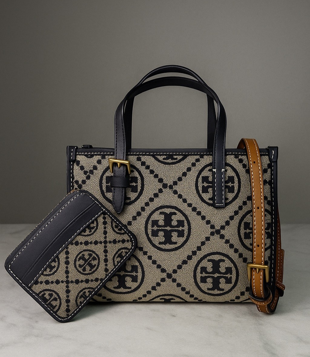 NEW Tory Burch T Monogram Tory Navy Jacquard Mini Tote Crossbody