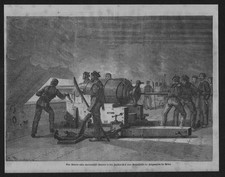 1865 - Marine Seefahrt Panzerschiff Kanone Holzstich wood engraving