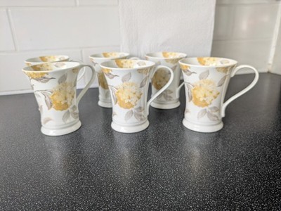 Laura Ashley Kamille gelb Hortensie Bone China Becher unbenutzt top 6er Set