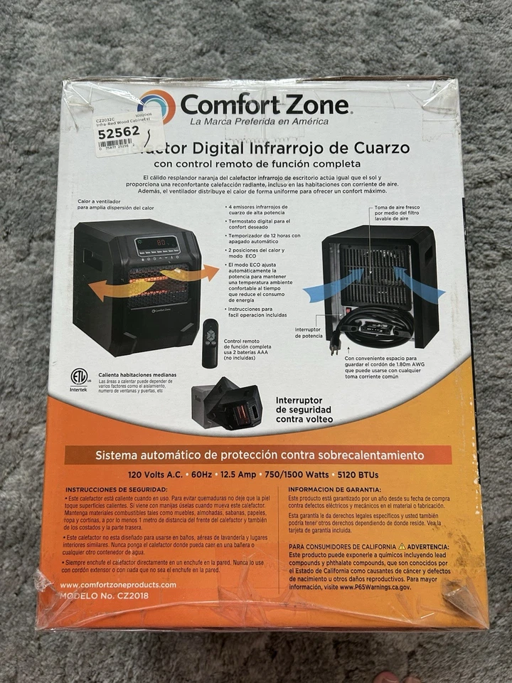 Calentador Digital Infrarrojo Cuarzo Comfort Zone 1500W con Mando a Distancia Nuevo Foto 2 de 4