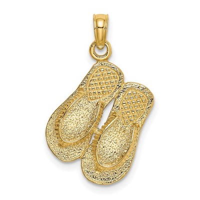 14k Gelbgold großer strukturierter Riemen Doppel Flip-Flop Anhänger