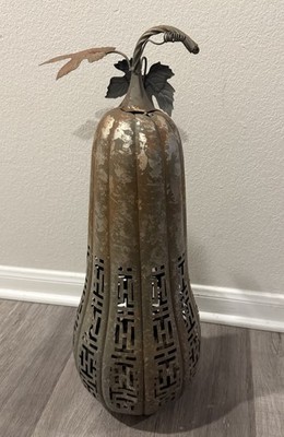 VTG rustic Metal Pumkins Lantern Cut Work Patterns Let Light Go Through 24 H*8 L