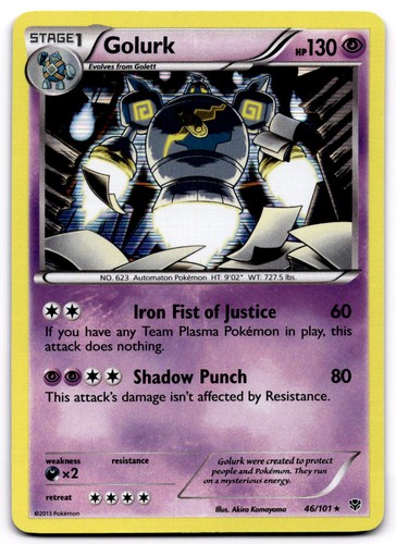 Golurk 46/101 BW Plasma Blast Holo Rare Pokemon Card - LP