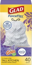 Glad ForceFlex Tall Kitchen Trash Bags, 13 Gallon, Gain Lavender, 40 Count.