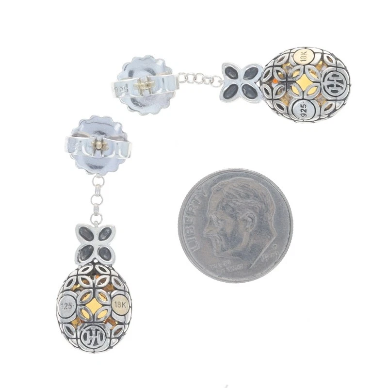 Pendientes colgantes John Hardy Batu Kawung halo citrino oro amarillo 925 de 18 k Foto 3 de 4