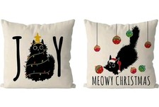 Black cat christmas Pillow Cover Pillowcase SET 2 FREE Ship 18 X 18 In
