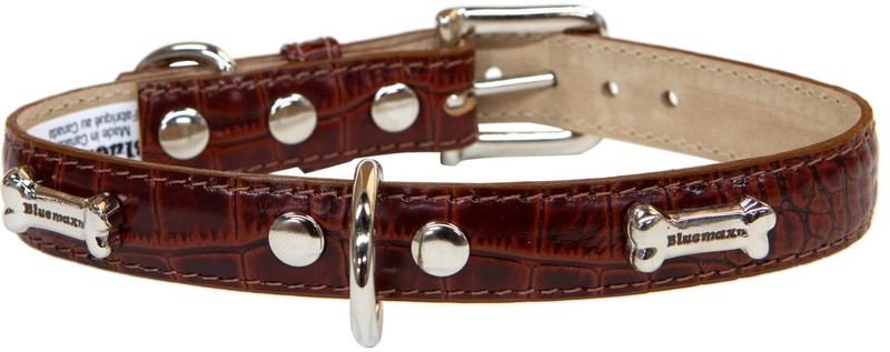 Bluemax Genuine Leather Crocodile Cow Dog Collar with Bone Stud, 3/4-Inch by ...