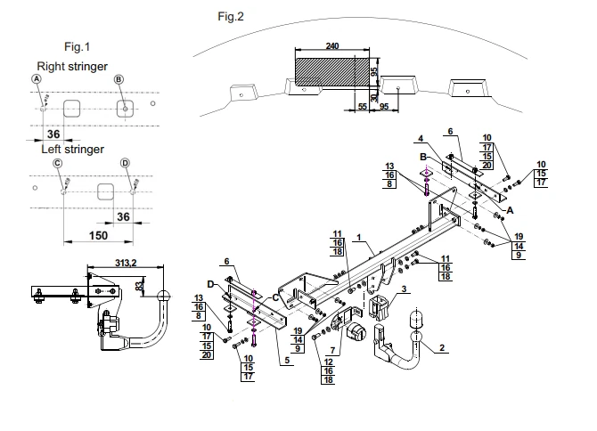 Barra de remolque desmontable para Alfa Romeo Giulietta (2010-2020) y kit de derivación de 7 pines - A042 Foto 2 de 4