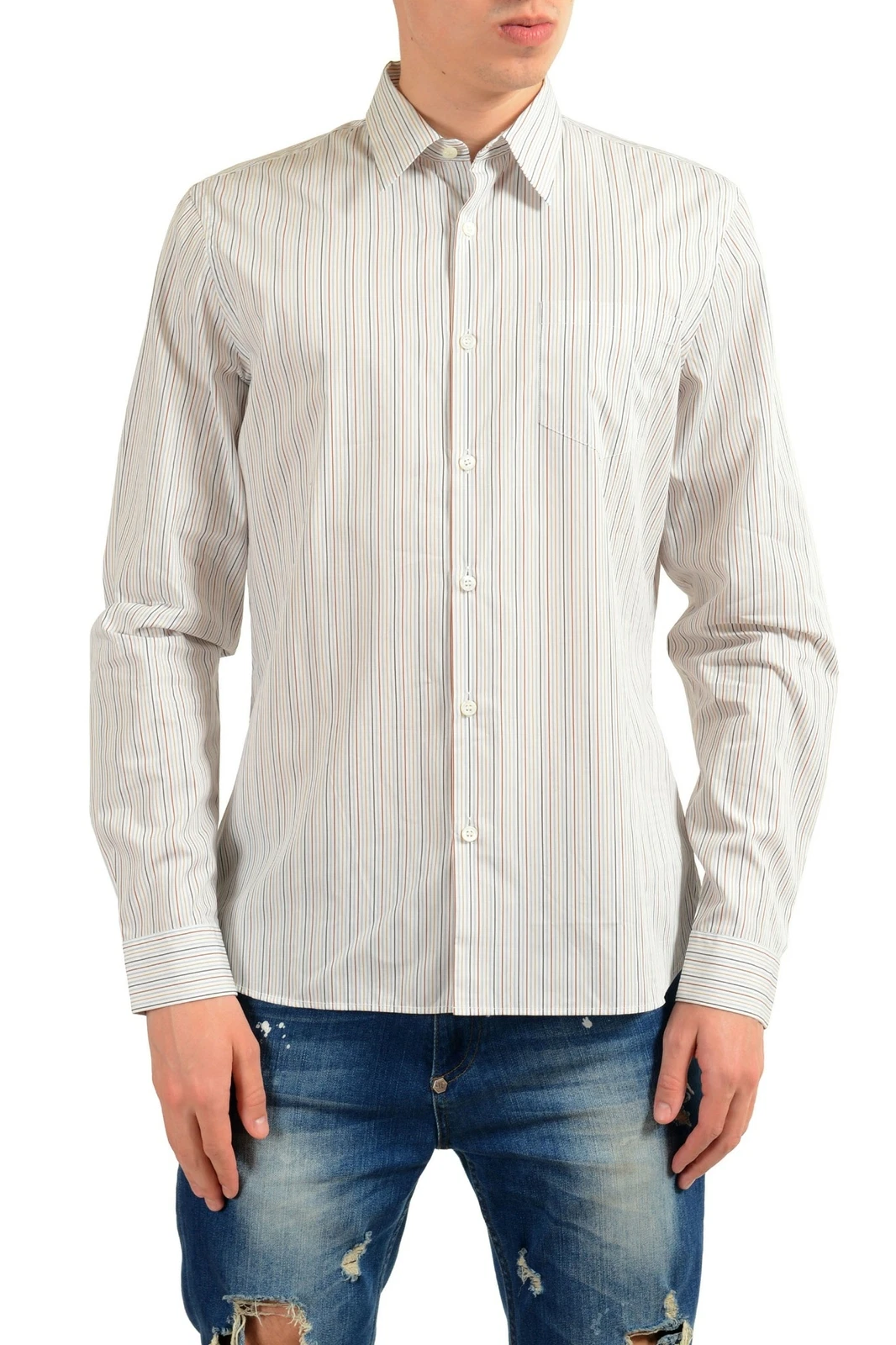 Camicia abito da uomo Prada a maniche lunghe a righe taglia 15 5 15 75 16 16 5 17