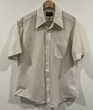 Vintage Sears Perma Prest Striped Short Sleeve Button Down Large - Flawed Sheer