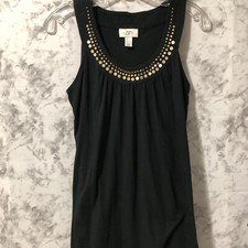 Ann Taylor Loft Dress Womens Size Small Gold Studded Neckline Black Sleeveless