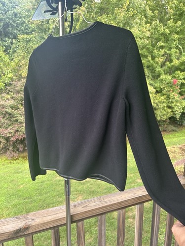 Ralph Lauren Black Suit Jacket Women Medium Fancy Knit Cardigan Zip Pockets - Picture 14 of 19