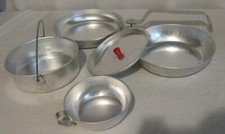 Polished Aluminum Cook Set 5 Piece Mess Camping Nesting Pan Pot Plate